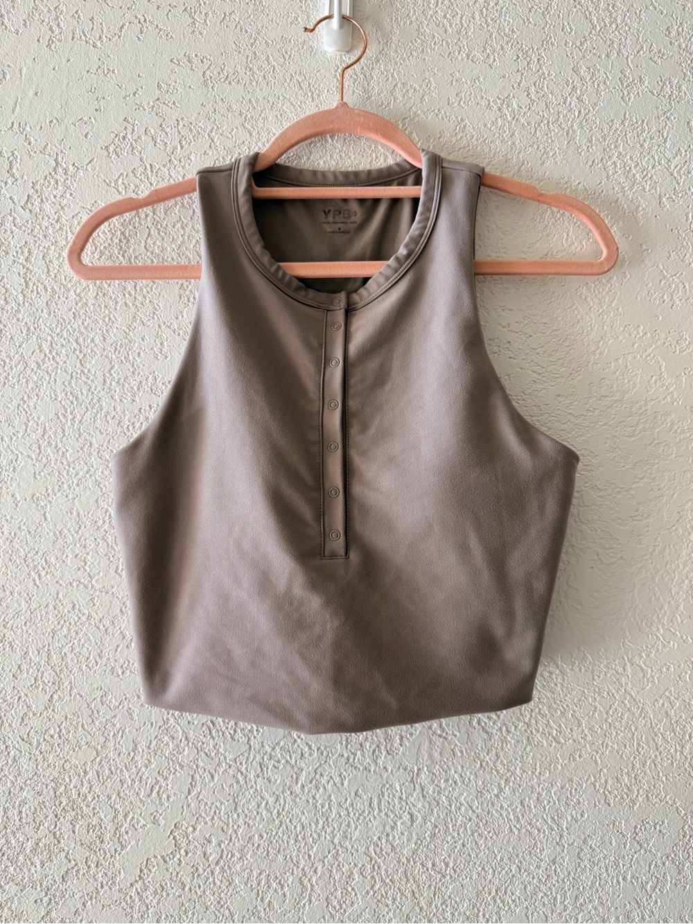 ABERCROMBIE & FITCH YPB Sculpt Lux Crop Top Henley Slim Snap Button Front Sz Med